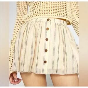 Boho Kimichi Blue Cream Striped Button Front Mini Skirt Size Medium 100% Cotton